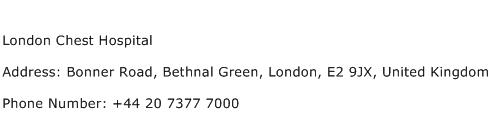 London Chest Hospital Address Contact Number