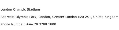 London Olympic Stadium Address Contact Number