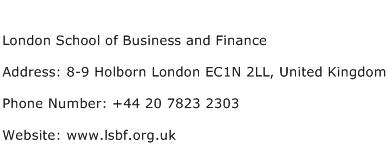 London School of Business and Finance Address Contact Number