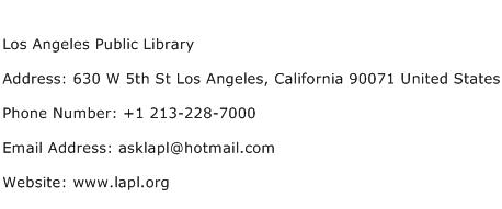 Los Angeles Public Library Address Contact Number