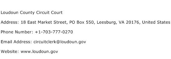 Loudoun County Circuit Court Address Contact Number