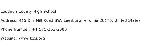 Loudoun County High School Address Contact Number