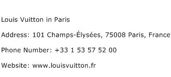 Louis Vuitton in Paris Address Contact Number