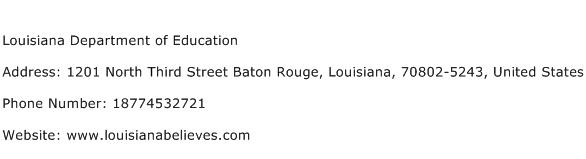 Louisiana Department of Education Address Contact Number