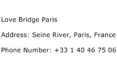 Love Bridge Paris Address Contact Number