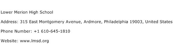 Lower Merion High School Address Contact Number