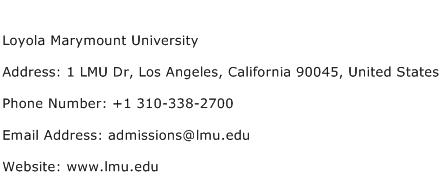 Loyola Marymount University Address Contact Number