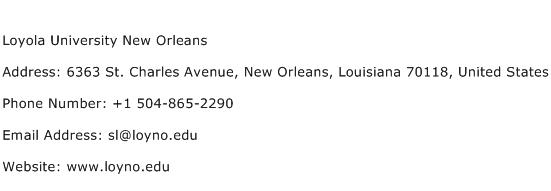 Loyola University New Orleans Address Contact Number