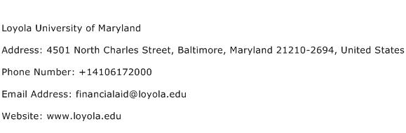 Loyola University of Maryland Address Contact Number