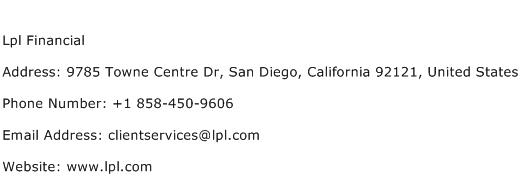 Lpl Financial Address Contact Number