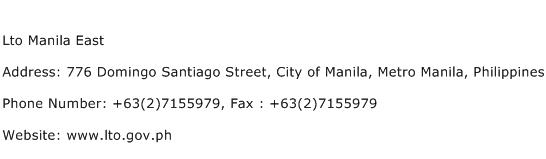 Lto Manila East Address Contact Number