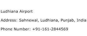 Ludhiana Airport Address Contact Number