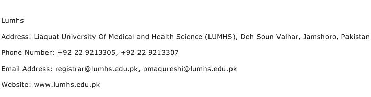 Lumhs Address Contact Number