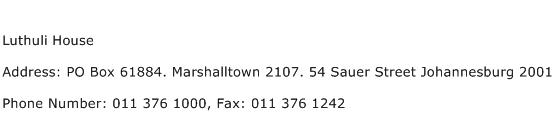 Luthuli House Address Contact Number