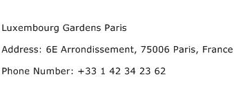 Luxembourg Gardens Paris Address Contact Number