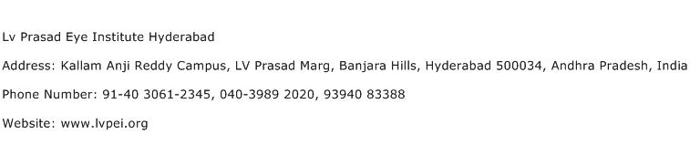 Lv Prasad Eye Institute Hyderabad Address Contact Number