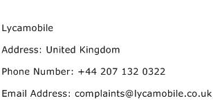 Lycamobile Address Contact Number