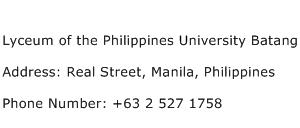 Lyceum of the Philippines University Batang Address Contact Number