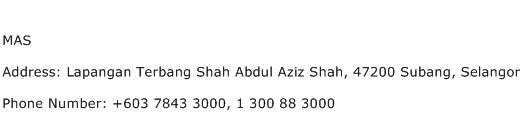 MAS Address Contact Number
