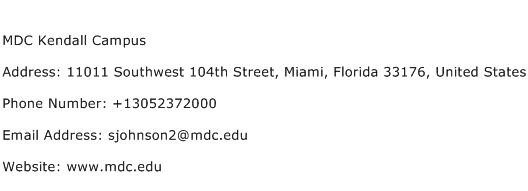 MDC Kendall Campus Address Contact Number