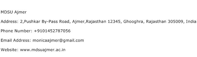 MDSU Ajmer Address Contact Number