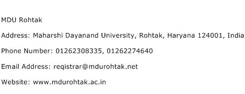 MDU Rohtak Address Contact Number