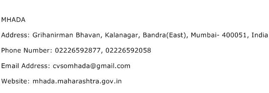 MHADA Address Contact Number