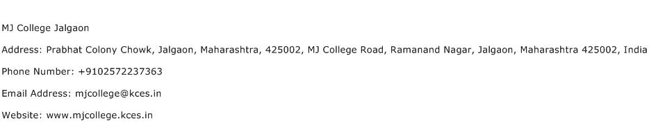 MJ College Jalgaon Address Contact Number