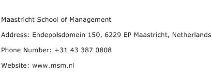Maastricht School of Management Address Contact Number