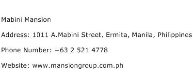 Mabini Mansion Address Contact Number
