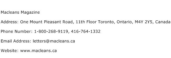 Macleans Magazine Address Contact Number