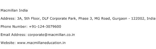 Macmillan India Address Contact Number