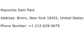 Macombs Dam Park Address Contact Number