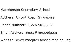 Macpherson Secondary School Address Contact Number