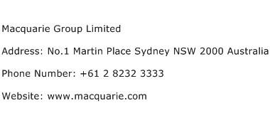 Macquarie Group Limited Address Contact Number