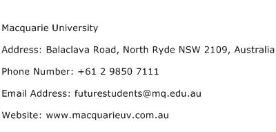 Macquarie University Address Contact Number