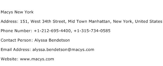 Macys New York Address Contact Number