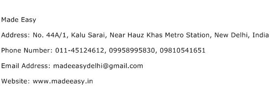Made Easy Address Contact Number