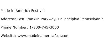 Made in America Festival Address Contact Number