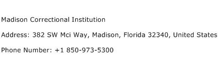 Madison Correctional Institution Address Contact Number