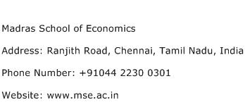 Madras School of Economics Address Contact Number