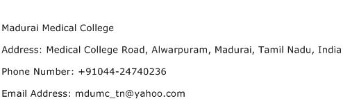 Madurai Medical College Address Contact Number