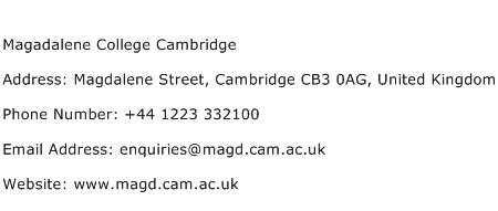 Magadalene College Cambridge Address Contact Number