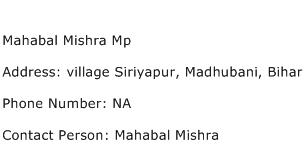 Mahabal Mishra Mp Address Contact Number