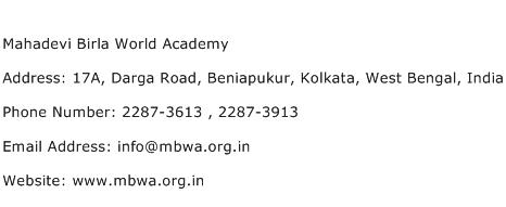 Mahadevi Birla World Academy Address Contact Number