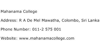 Mahanama College Address Contact Number