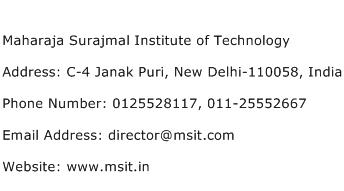 Maharaja Surajmal Institute of Technology Address Contact Number
