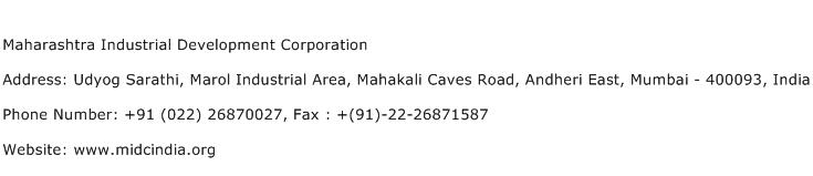 Maharashtra Industrial Development Corporation Address Contact Number