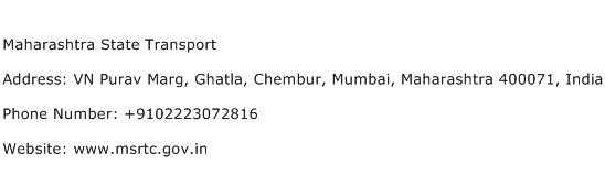 Maharashtra State Transport Address Contact Number