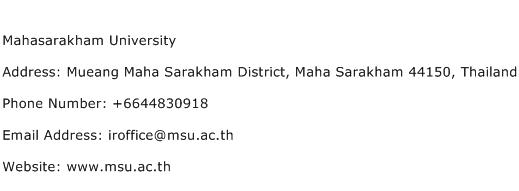 Mahasarakham University Address Contact Number